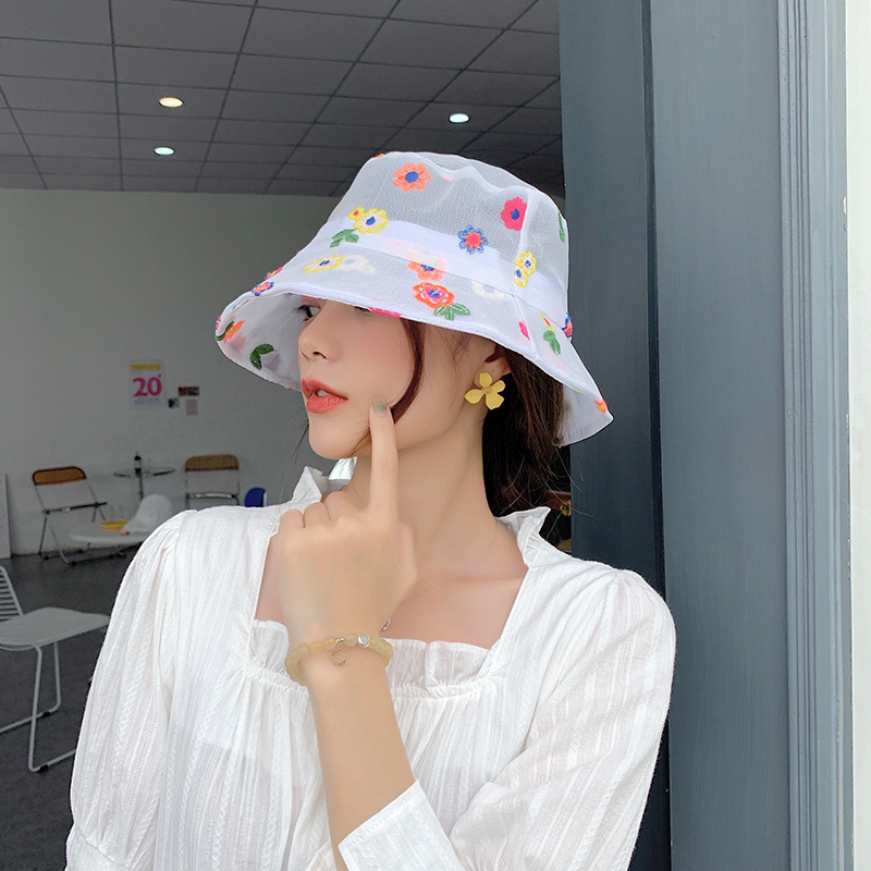 韩国ins凹造型时髦花朵镂空蕾丝帽渔夫帽潮女夏天透气遮阳盆帽子