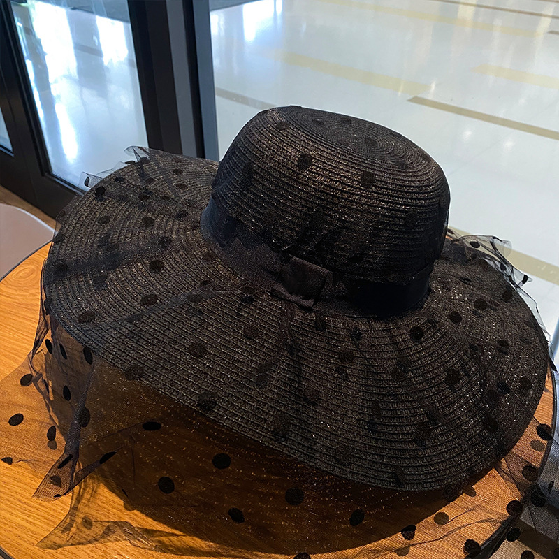 Sun hat, women's sun protection, summer thin beach straw hat, large brim lace face cover, Korean style, trendy and versatile, Japanese style undefined