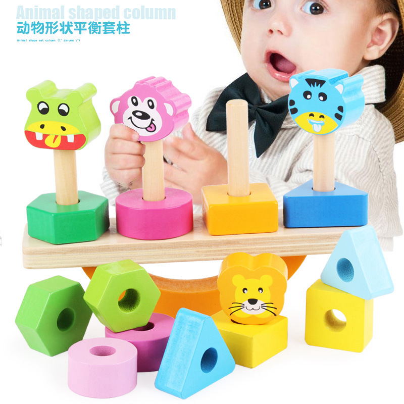 Children's toys, wooden jigsaw puzzles, animal balance sets, cylindrical stacked building blocks, educational stacking balance boards, cross-border details Picture