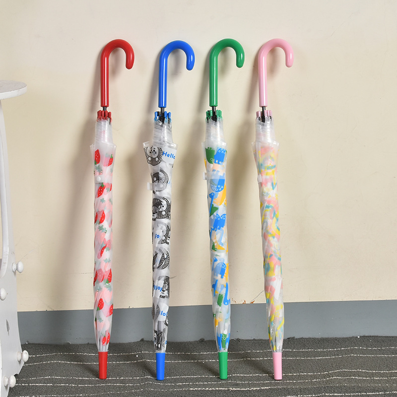 新款韩版小学生清新卡通水果印花透明雨伞长柄雨伞创意可爱雨伞