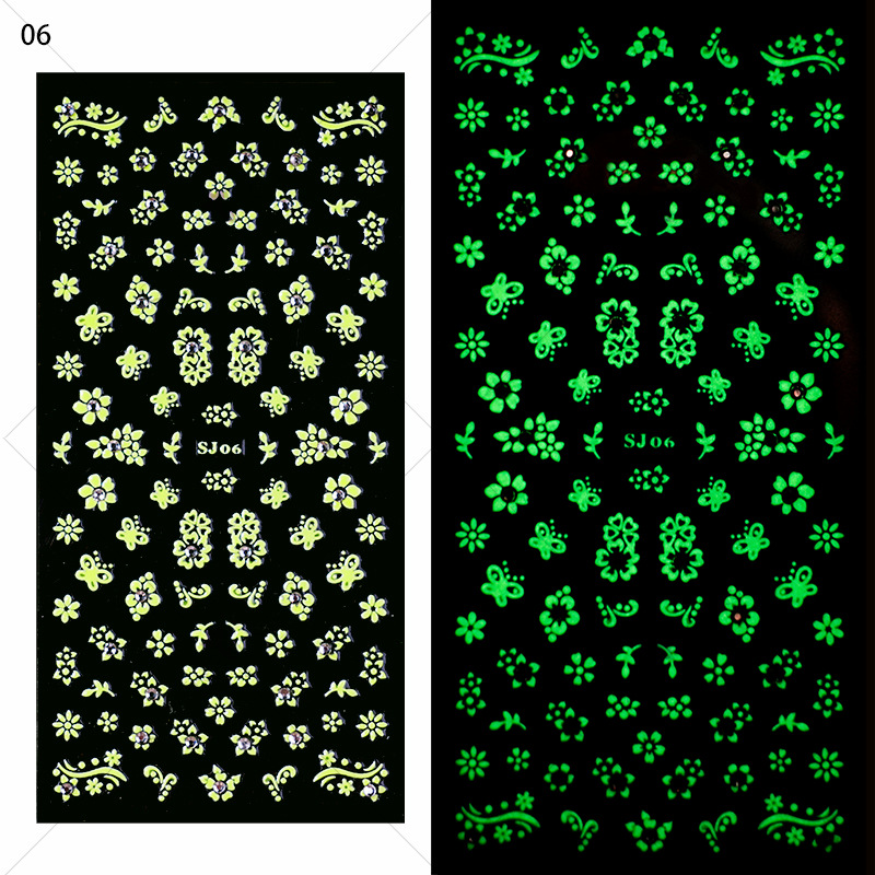 指妃美甲饰品 花卉3D带钻夜光美甲贴纸蝴蝶树叶DIY装饰指甲贴详情图10