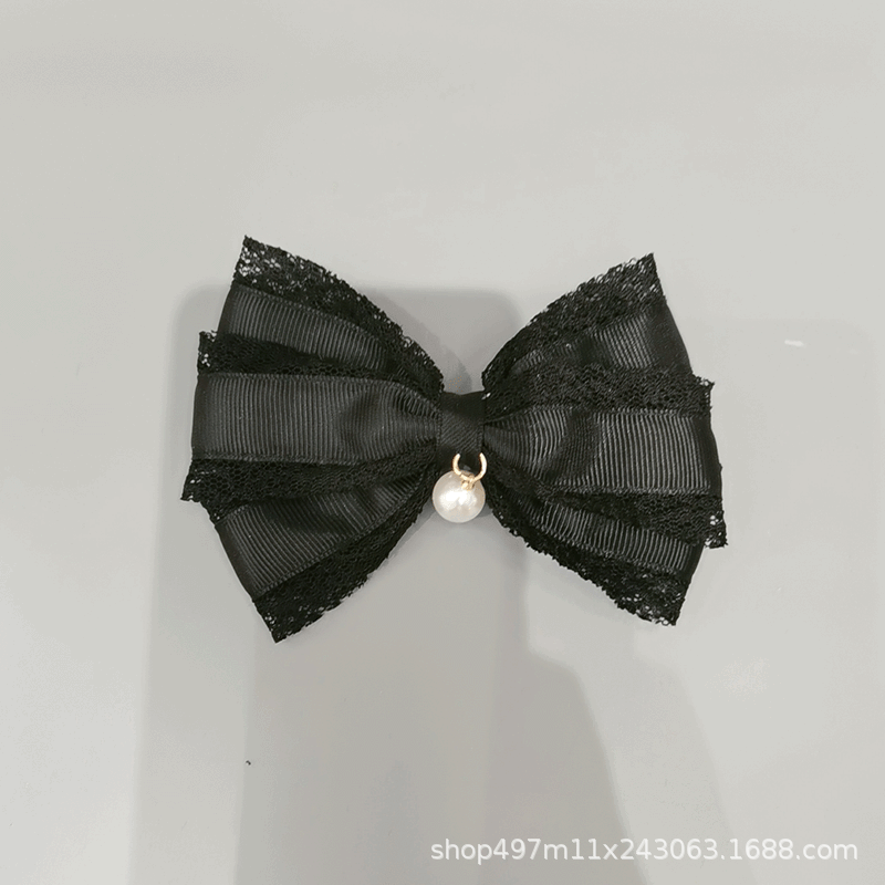New Lace Double Bow Pearl One-Line Clip Hairpin Simple Fashion Net Red Ladies Hair Accessories Manufacturers Direct Supply details Picture