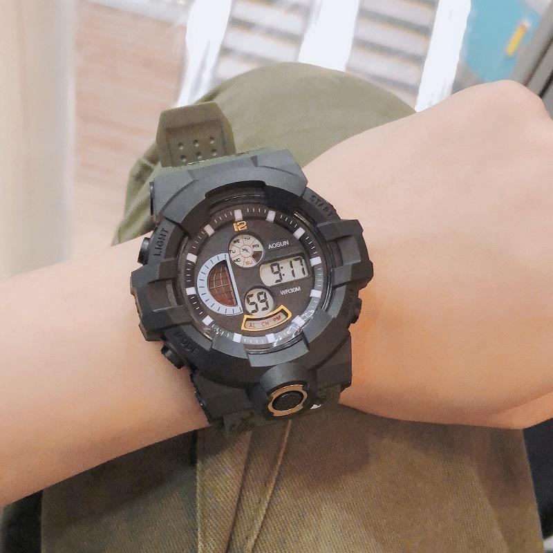 Korean version of youth sports electronic watch, outdoor waterproof multi-functional watch, male student creative luminous diving watch