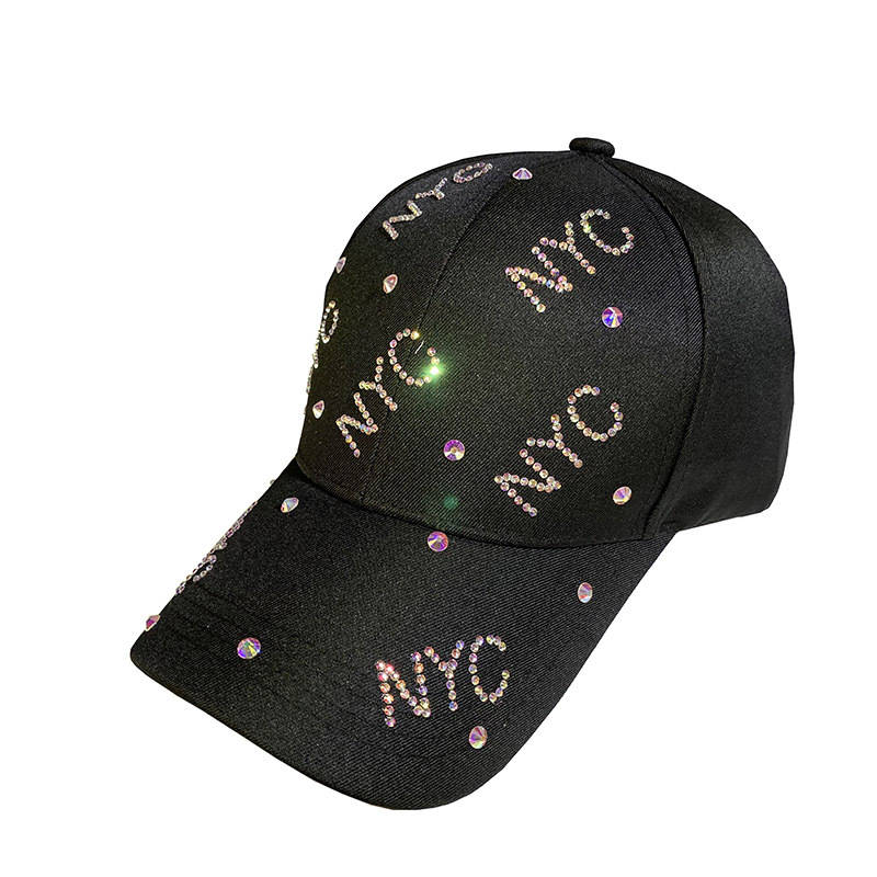 网红同款NYC水钻棒球帽女逛街时尚鸭舌帽旅游百搭防晒遮阳帽子男白底实物图