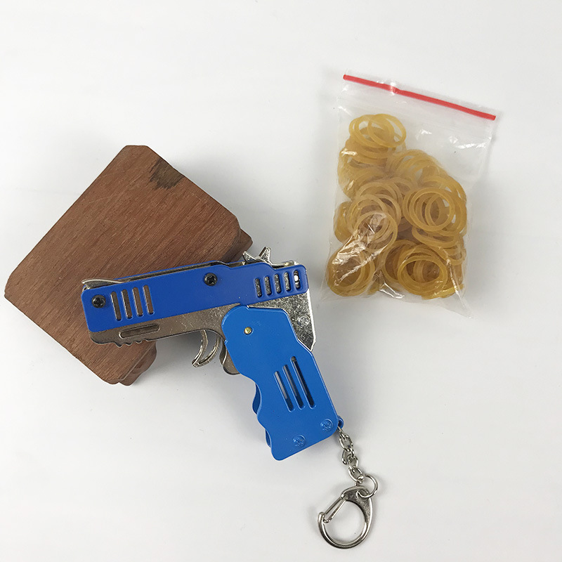 折叠皮筋枪连发金属连射橡皮筋软弹可折叠橡皮枪合金儿童玩具白底实物图
