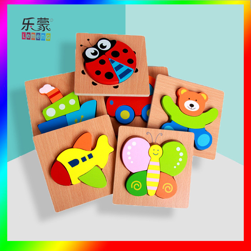3D stereoscopic animal jigsaw puzzle, wooden panel, children's enlightenment and intelligence early education, hand-grabbed board, thickened assembly building blocks, customized