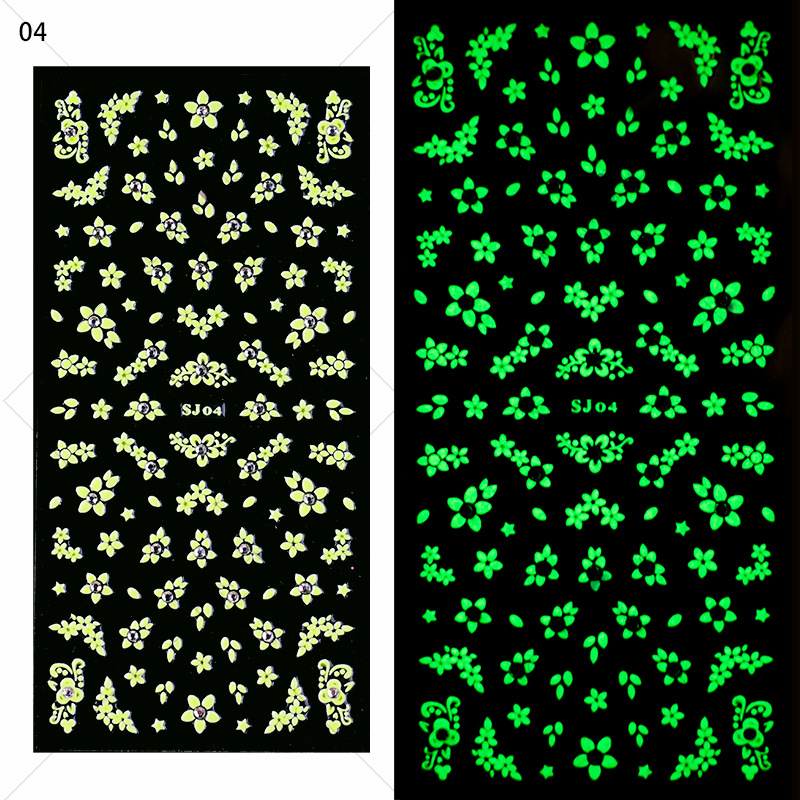 指妃美甲饰品 花卉3D带钻夜光美甲贴纸蝴蝶树叶DIY装饰指甲贴详情图6