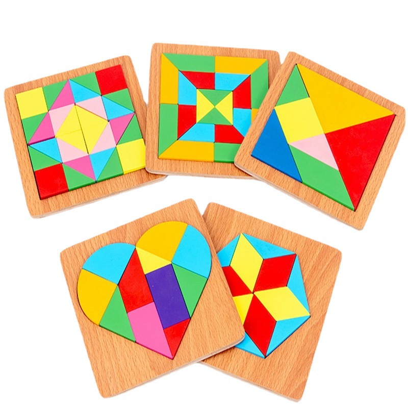 木质拼图七巧板立体几何认知儿童益智玩具diy木制拼板puzzle批发