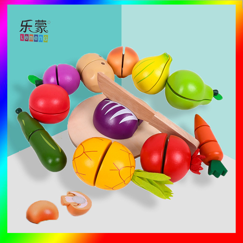 Artificial fruit and vegetable box wooden fruit cutler children's educational toy girl kitchen play home gift cross-border