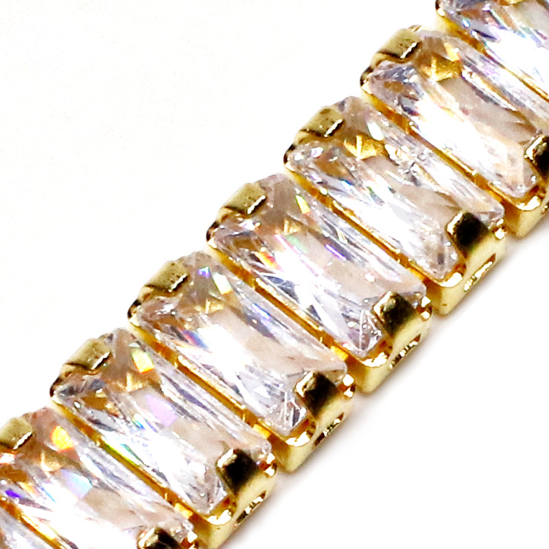 【 Rectangular & Round 】 Rectangular meta-shaped zircon claw chain, copper studded with diamonds, handcrafted chain, nail art, clothing and jewelry in stock 15 Item Picture