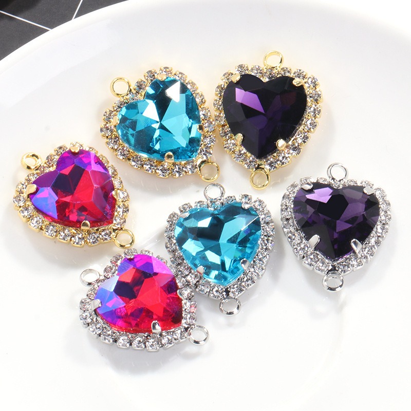 DIY heart-shaped double-ring double-hanging crystal buckle clothing accessories, edge trim diamond crystal hanging ring accessories Item Picture