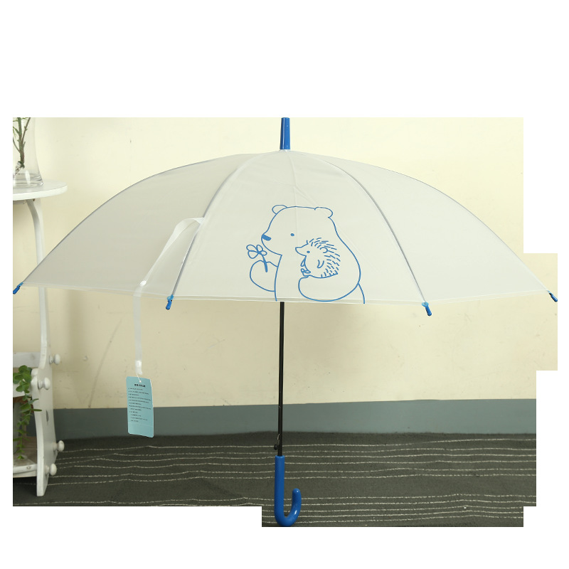 韩版马卡龙彩色透明雨伞直杆长柄自动雨伞卡通可爱雨伞工厂定制白底实物图