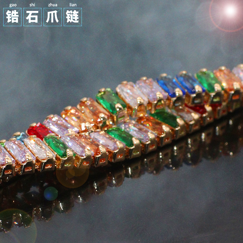 【 Rectangular & Round 】 Rectangular meta-shaped zircon claw chain, copper studded with diamonds, handcrafted chain, nail art, clothing and jewelry in stock 8 Specification image