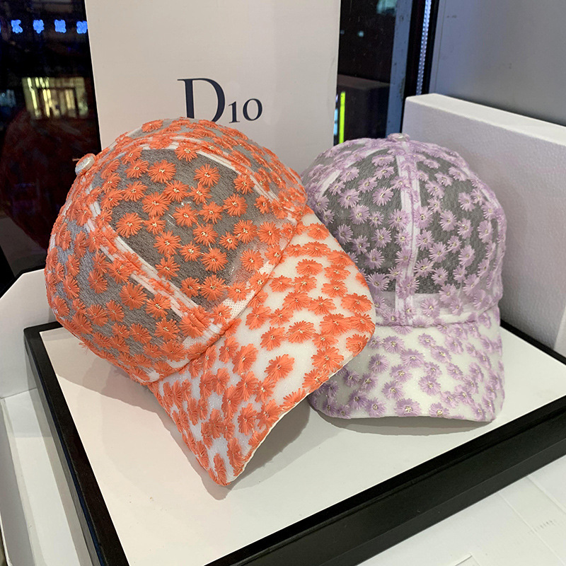 Summer Korean version of sun hat, Instagram chrysanthemum lace breathable baseball cap, fresh and cute cap, women's baseball cap