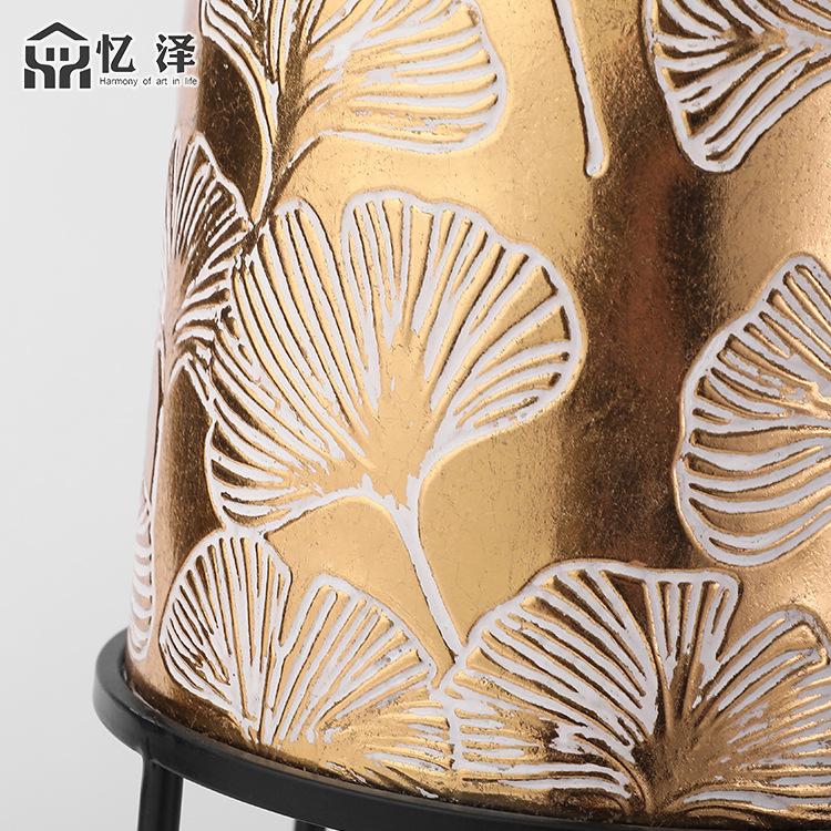 跨境银杏叶压花金色铁艺花架 套装批发圆桶客厅绿萝金属室内花架细节图