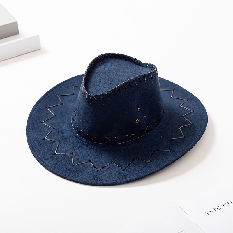 西部牛仔草帽骑士帽子男女士夏天遮阳帽 休闲麂皮绒牛仔帽 批发详情图9
