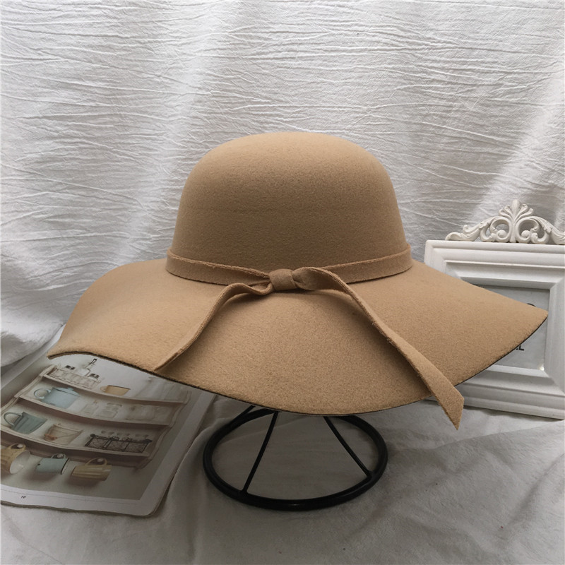 Black fisherman's hat for women, Korean autumn and winter versatile bow top hat for women, domed woolen wide-brimmed basin hat, retro style undefined