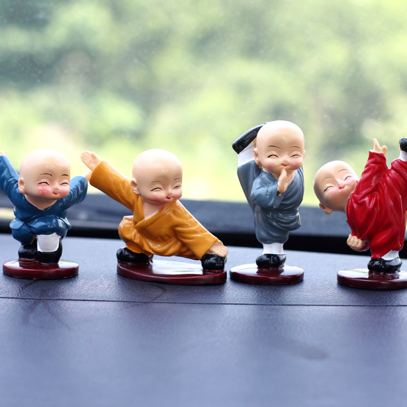 New creative car decoration, a colorful coat of Kung Fu monk resin display piece, a cute gift decoration for both car and home use details Picture