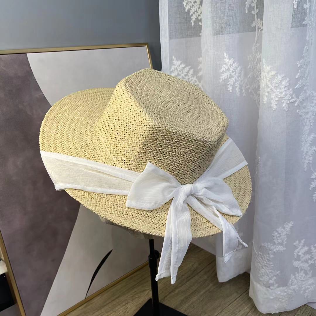 帽子女春夏丝带蝴蝶飘带六边形草帽韩版街拍防紫外线遮阳帽大檐帽