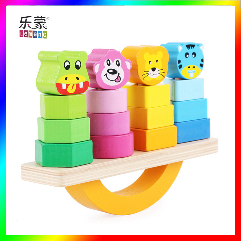 Children's toys, wooden jigsaw puzzles, animal balance sets, cylindrical stacked building blocks, educational stacking balance boards, cross-border