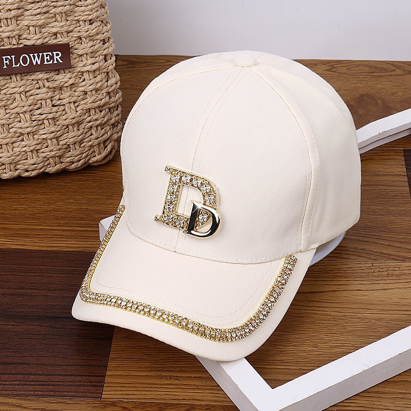 ins韩版百搭显脸小众网红潮牌棒球帽子女春夏带钻字母鸭舌帽白色详情图6