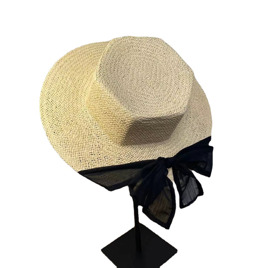 A female hat with a spring and summer ribbon, butterfly sash, hexagonal straw hat, Korean street style, anti-ultraviolet sun hat, and a wide-brimmed hat Item Picture