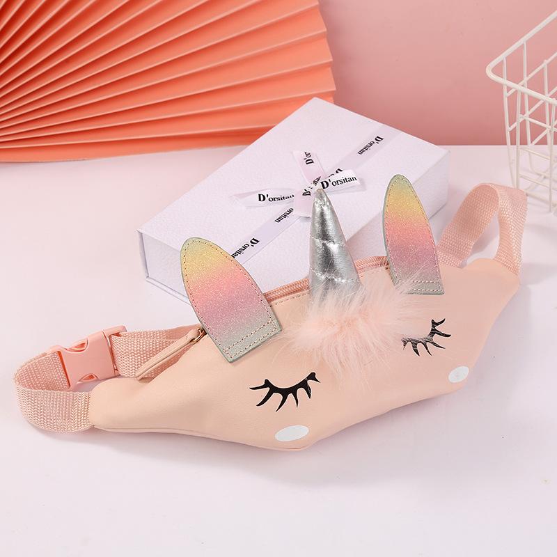 Unicorn cartoon PU single-shoulder bag, cute little girl, big eye waist bag, kindergarten children's crossbody bag, chest bag