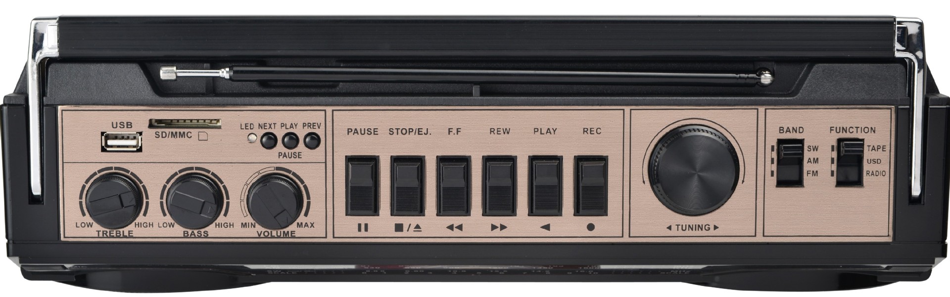 cmik tape recorder, an old-fashioned portable radio cassette player from the 1980s Application Scenario