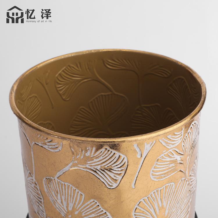 跨境银杏叶压花金色铁艺花架 套装批发圆桶客厅绿萝金属室内花架产品图