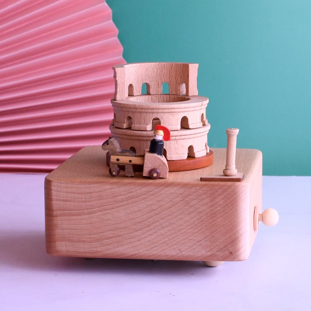 Colosseum European-style souvenirs Home decor Wooden music box 18-tone dynamic car music box