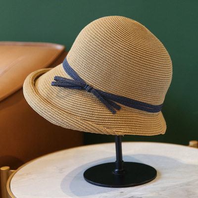 Hepburn style straw hat, retro and youthful, making the face look smaller, foldable Japanese grass sun hat, children, summer beach