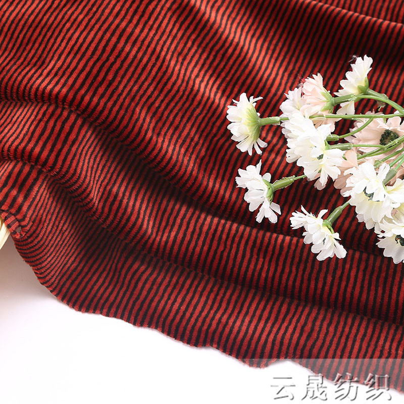 Spring and summer faux linen pants fabric: cationic striped fabric, wear-resistant polyester plush fabric. Shirts can be customized as required details Picture