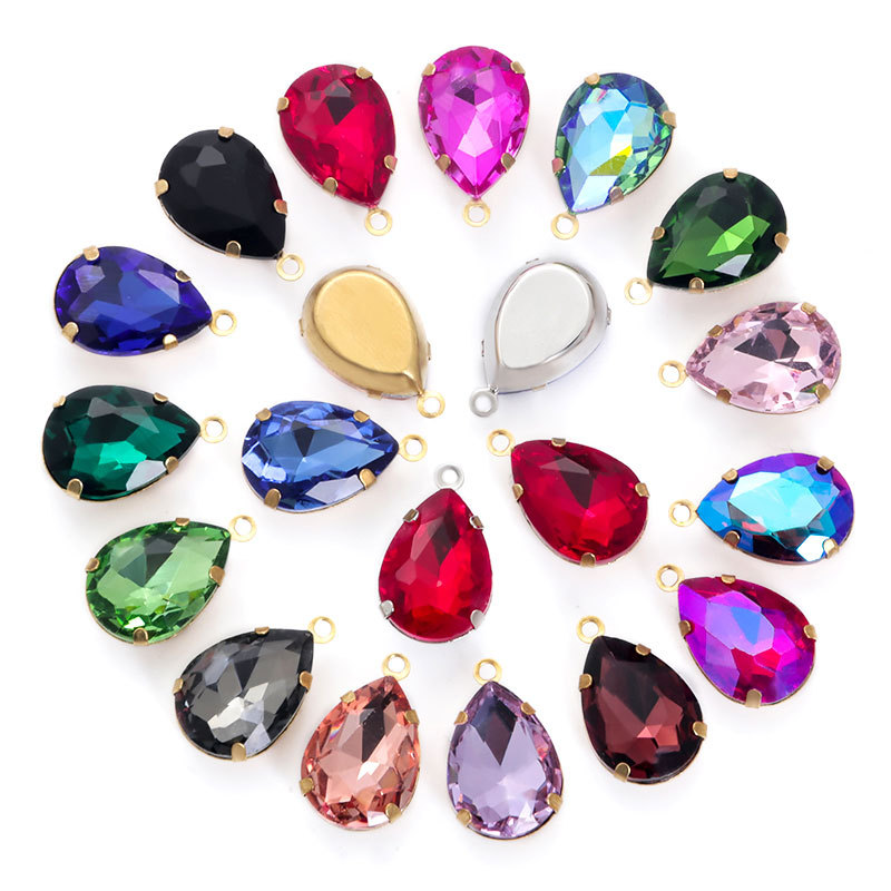 Factory wholesale of single-hanging water-drop glass claw drills for clothing, wedding dresses, shoes, accessories and DIY hand-sewn drills with holes