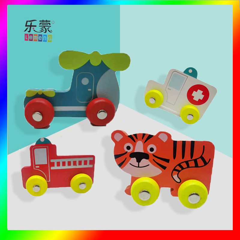 Children's wooden car toy mini 0-4 years old boys and girls educational animal wooden diorama foreign trade wholesale full figure