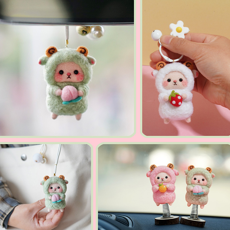 毛绒公仔 羊咩咩戳戳材料包 手工DIY羊毛毡戳戳乐细节图