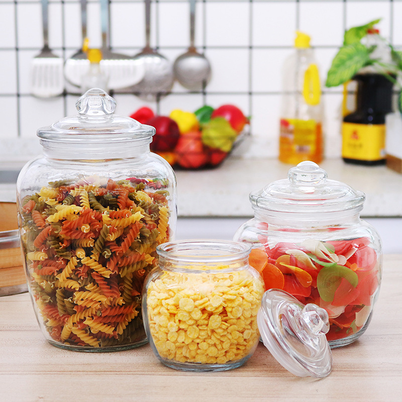Wholesale grain glass sealed storage jar Kitchen with lid coarse grain storage box store kitchen supplies in transparent jar