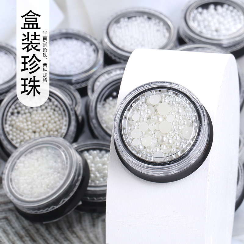 New Japanese-style nail art semi-round and full round imitation pearl box mixed packaging Japanese-style internet-famous nail bags and nail decorations details Picture