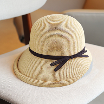 Hepburn style straw hat, retro and youthful, making the face look smaller, foldable Japanese grass sun hat, children, summer beach undefined