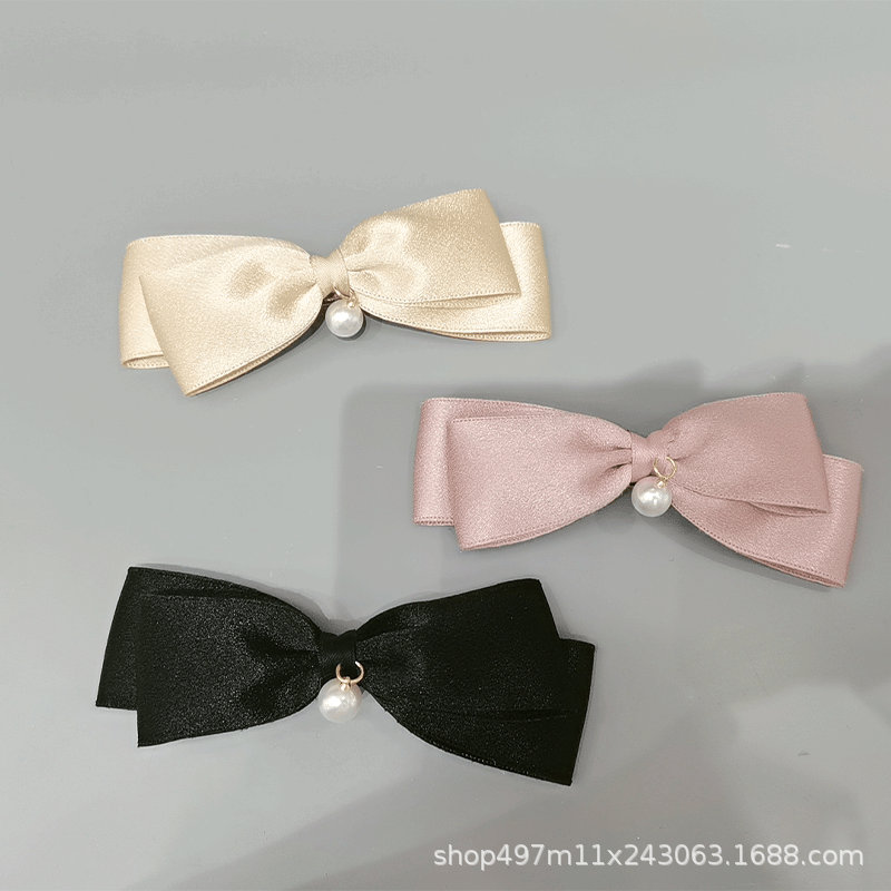 The New Ribbon Pearl Bow Double Hair Clip Back Head One Word Clip Simple Fashion Women Hair Accessories Manufacturers