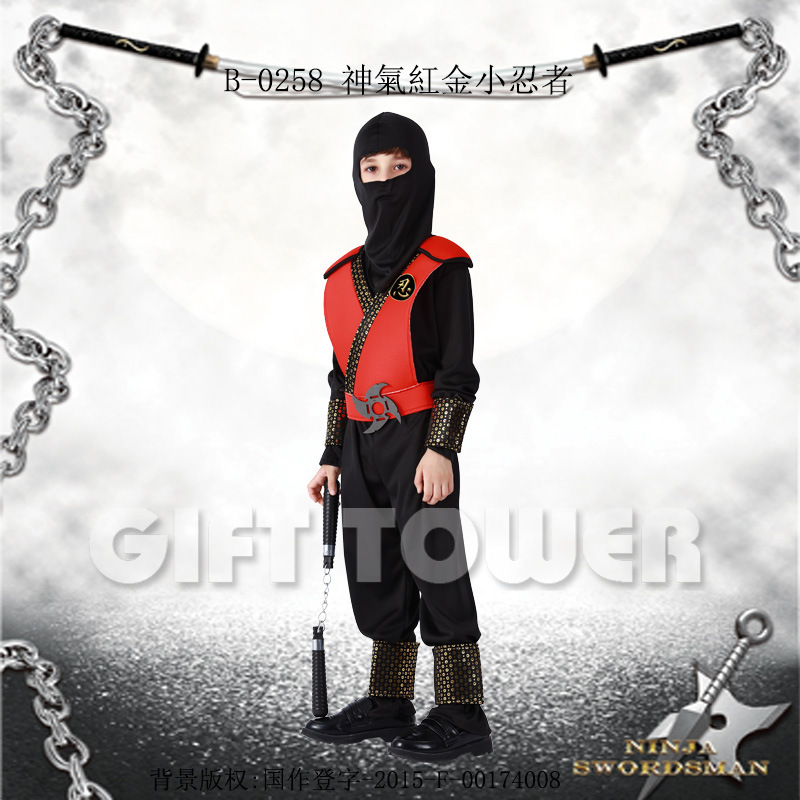 Stage performance costume, Japanese ninja costume,B-0258 divine red gold little ninja role-playing costume cosplay boy Halloween costume details Picture