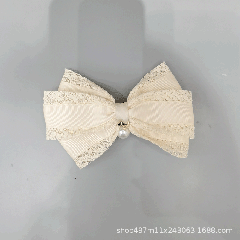 New Lace Double Bow Pearl One-Line Clip Hairpin Simple Fashion Net Red Ladies Hair Accessories Manufacturers Direct Supply Specification drawing