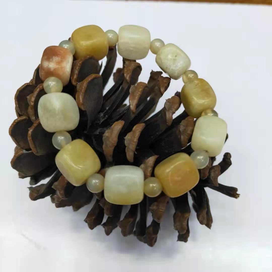 Factory wholesale of natural square yellow jade irregular combination bracelets, diy yellow jade bracelets, Buddhist prayer beads and lucky charms Specification image