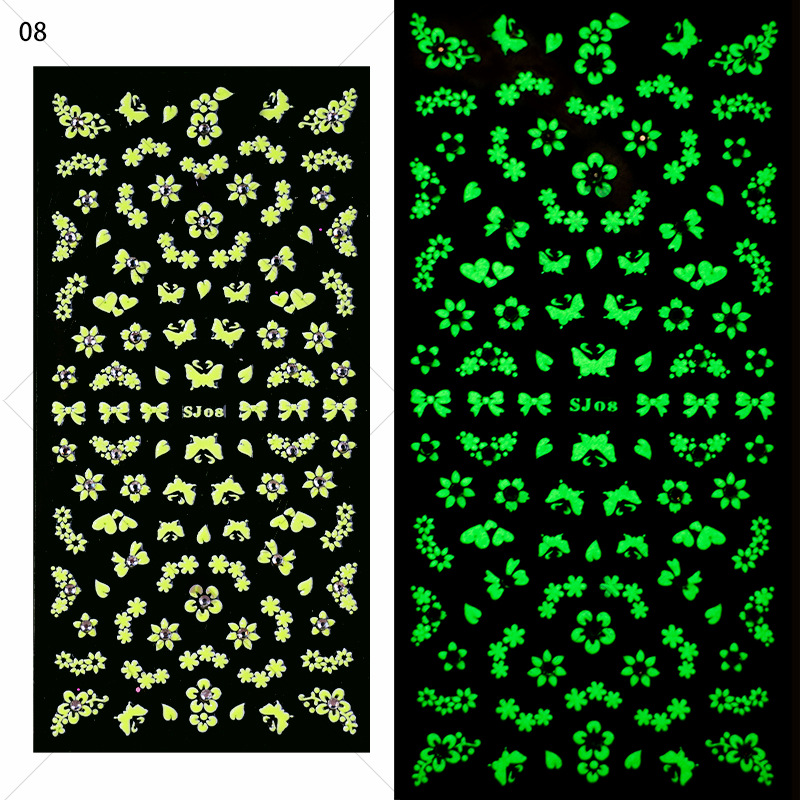 指妃美甲饰品 花卉3D带钻夜光美甲贴纸蝴蝶树叶DIY装饰指甲贴详情图11