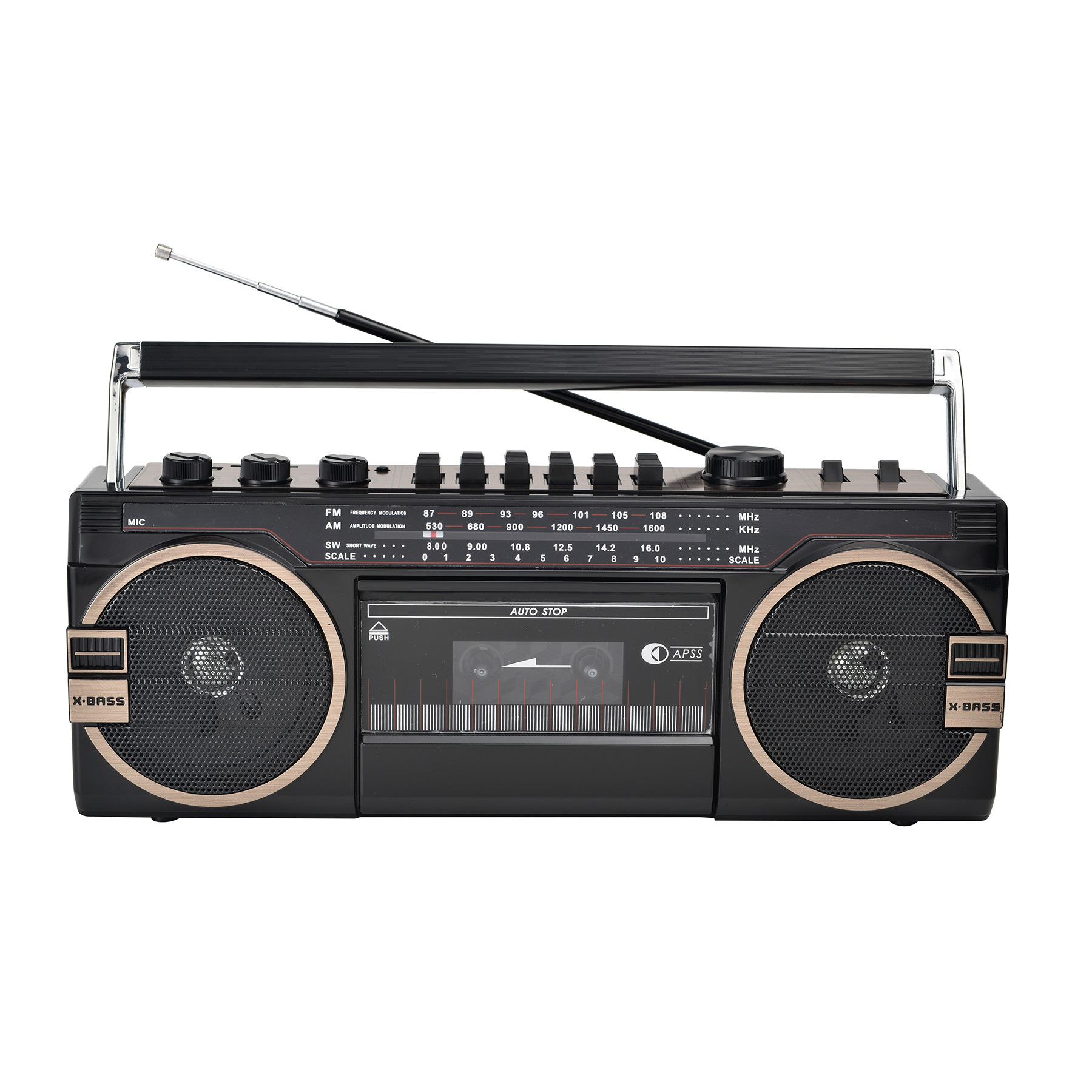 cmik tape recorder, an old-fashioned portable radio cassette player from the 1980s details Picture