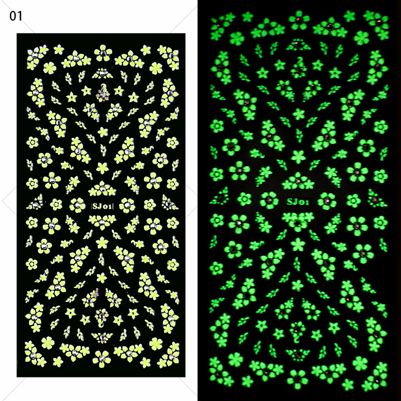 指妃美甲饰品 花卉3D带钻夜光美甲贴纸蝴蝶树叶DIY装饰指甲贴详情图17
