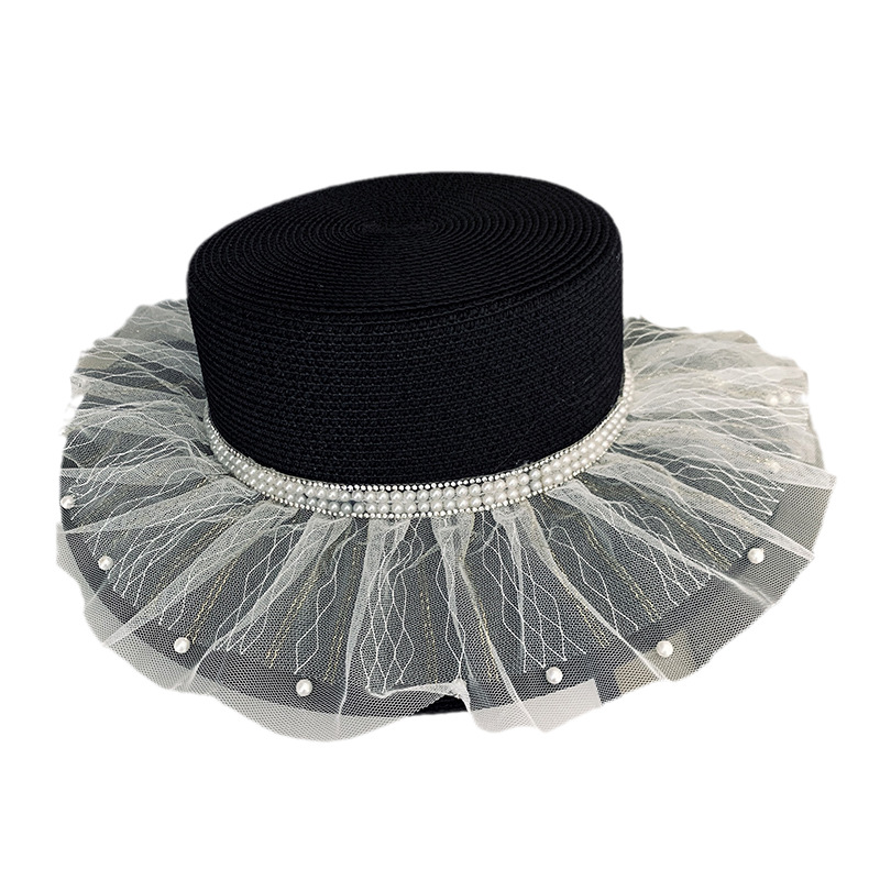 Summer sun hat for women wearing straw hats, gauze pearl hat, sun protection hat for going out to the seaside, versatile fisherman hat, Korean version Item Picture