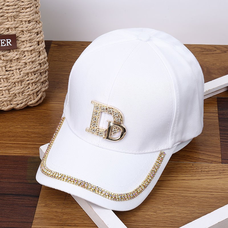 ins韩版百搭显脸小众网红潮牌棒球帽子女春夏带钻字母鸭舌帽白色详情图13