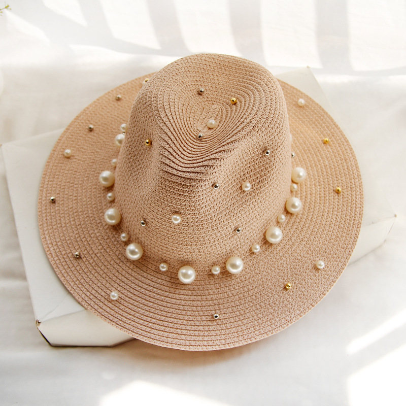 Wide-brimmed top hat, pearl sun hat, summer hat for women, Korean version, vacation and outing, beach hat, sun protection and shade hat undefined
