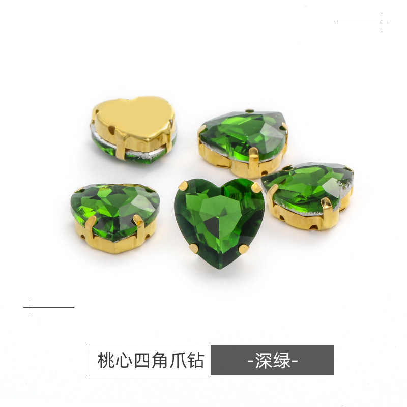 Factory wholesale of heart-shaped hand-sewn gold bottom claw diamonds, DIY wedding dress accessories, hand-sewn diamonds with holes, glass diamonds undefined