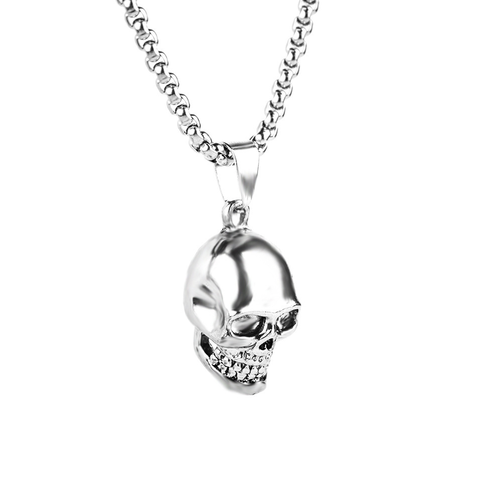 欧美项链复古 2021不锈钢骷髅不锈钢项链跨境吊坠白底实物图